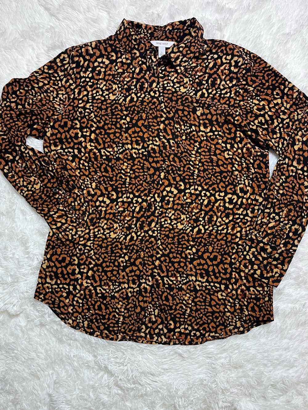 Nine West Leopard Print Button-Down Blouse